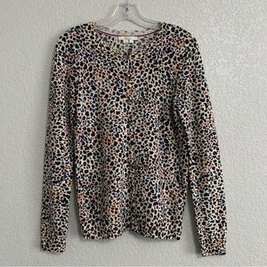 Boden Cardigan Sweater Womens S Cashmere Animal Leopard Print Button Preppy